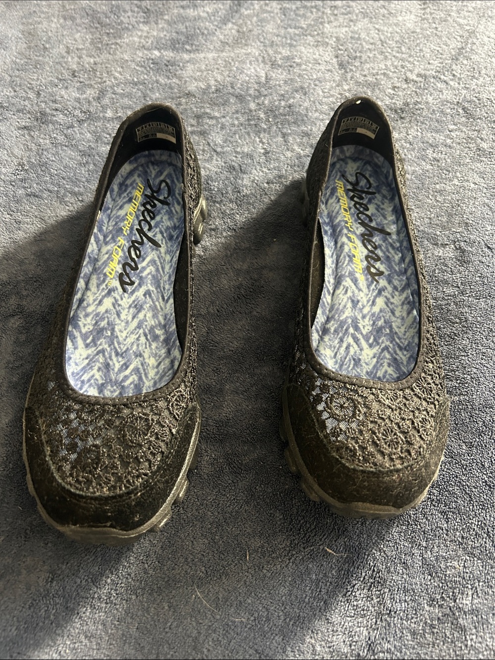 Skechers Black Lace-Style Slip-On Ballet Flats